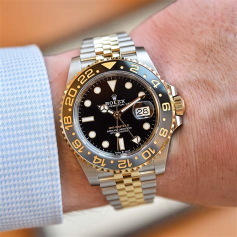 rolex gmt master ii yellow gold steel black dial 16713|rolex gmt 16713 price.